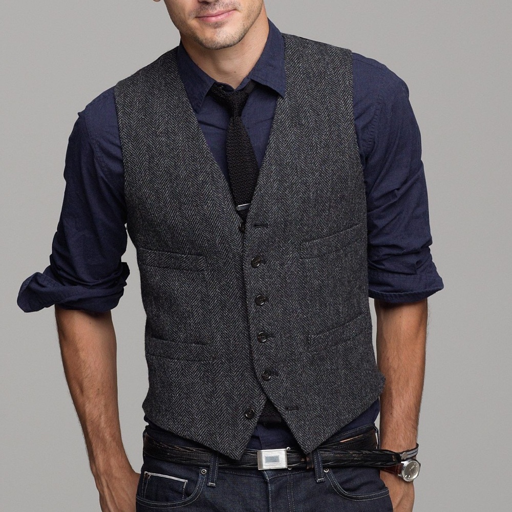 J. Crew navy/gray tweed striped vest